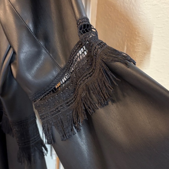 Alfani Women's Black Leather Look Jacket with Fringe - Picture 4 of 6